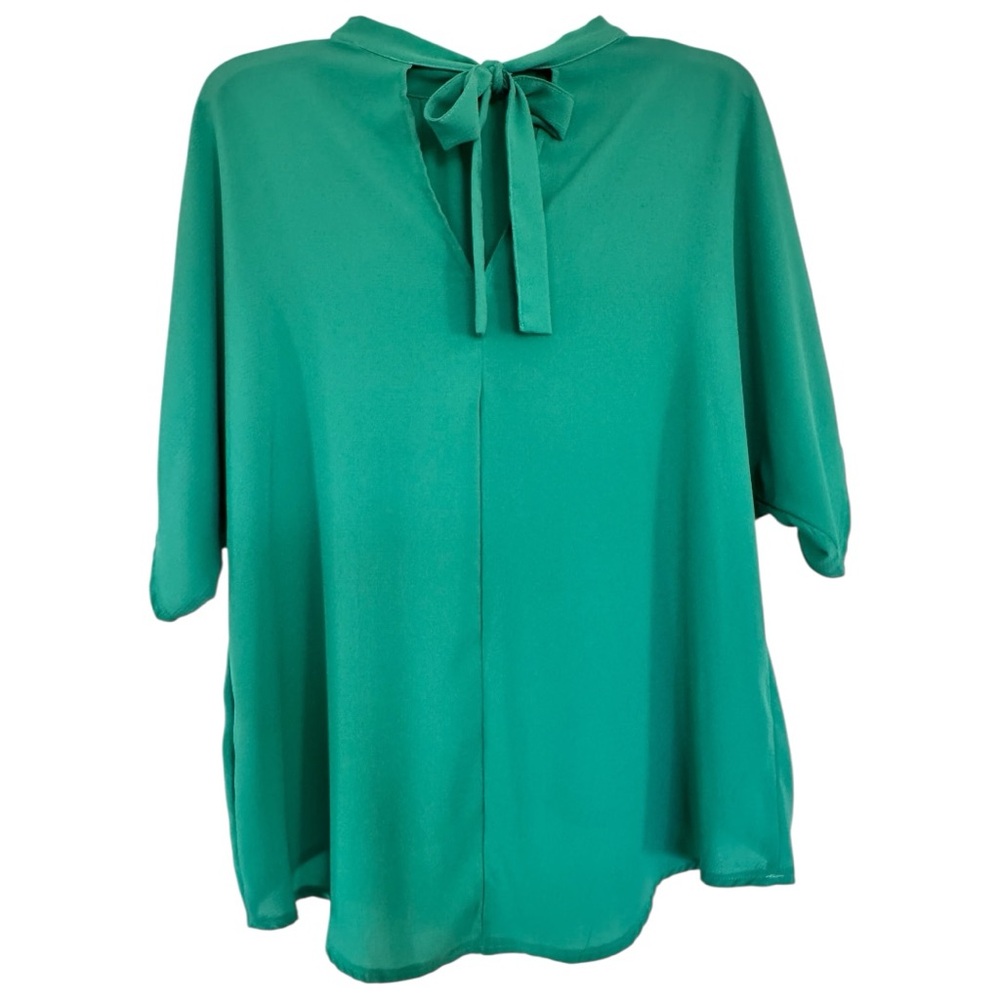 SHEIN Teal Mock Neck Batwing Sleeve Tie Back Tunic Top Size M EUC Like New!